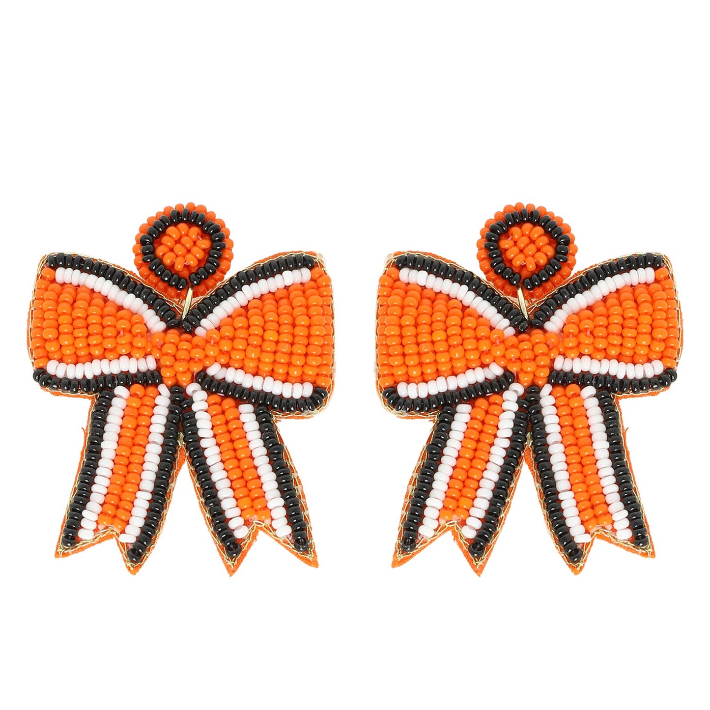 GAME DAY STRIPED BOW RIBBON BEADED EARRINGS