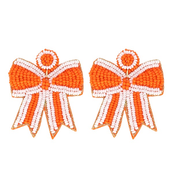 GAME DAY STRIPED BOW RIBBON BEADED EARRINGS