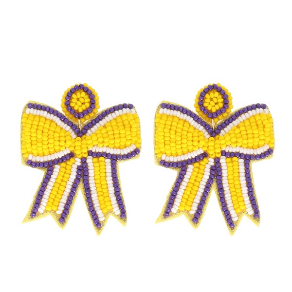 GAME DAY STRIPED BOW RIBBON BEADED EARRINGS