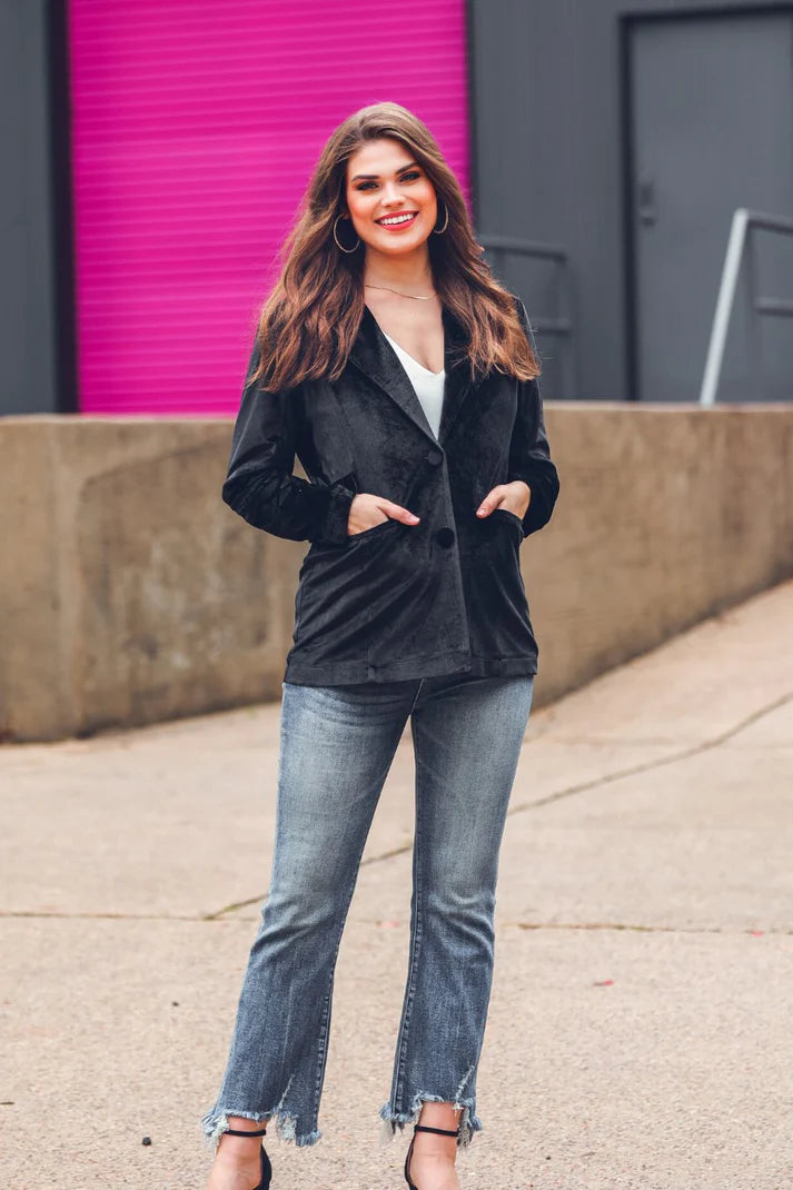 Sterling Velvet Blazer - Black-GracieJeanBoutique