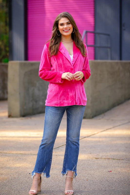 Sterling Velvet Blazer - Pink-GracieJeanBoutique