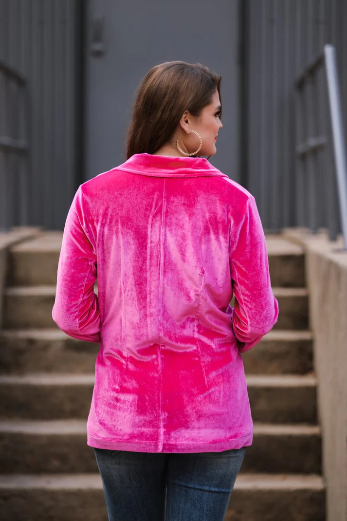 Sterling Velvet Blazer - Pink-GracieJeanBoutique