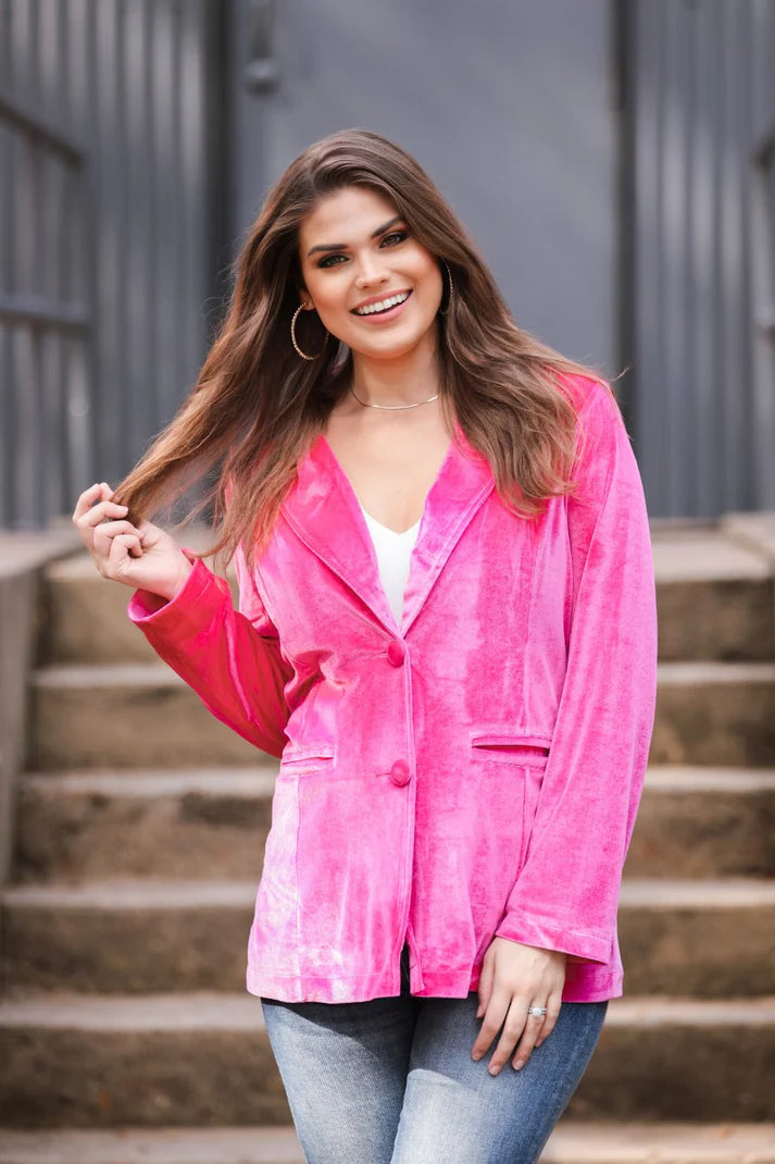 Sterling Velvet Blazer - Pink-GracieJeanBoutique