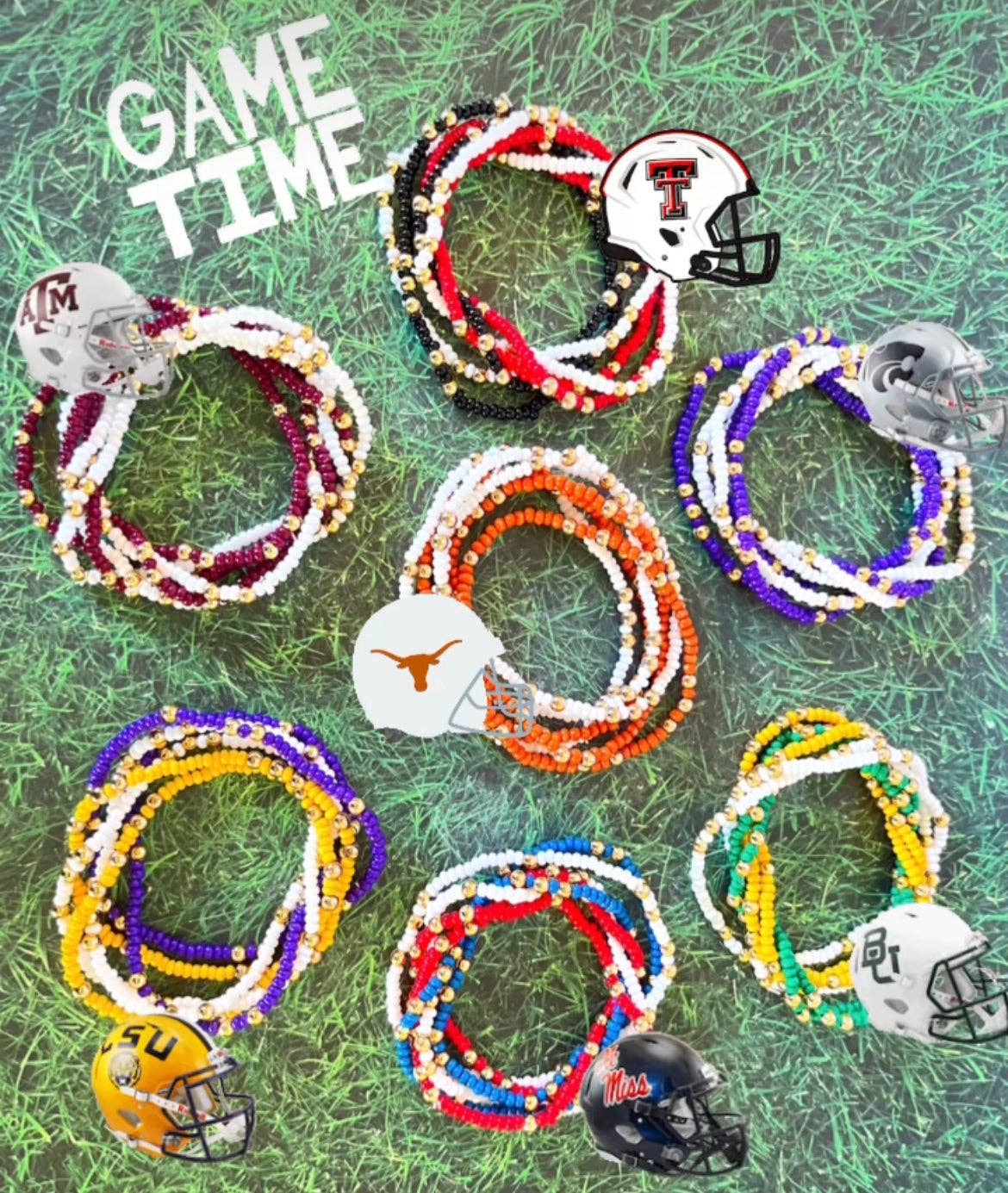 Game Day Team Colors: Set of 6 Stretch Bracelets: Green/White