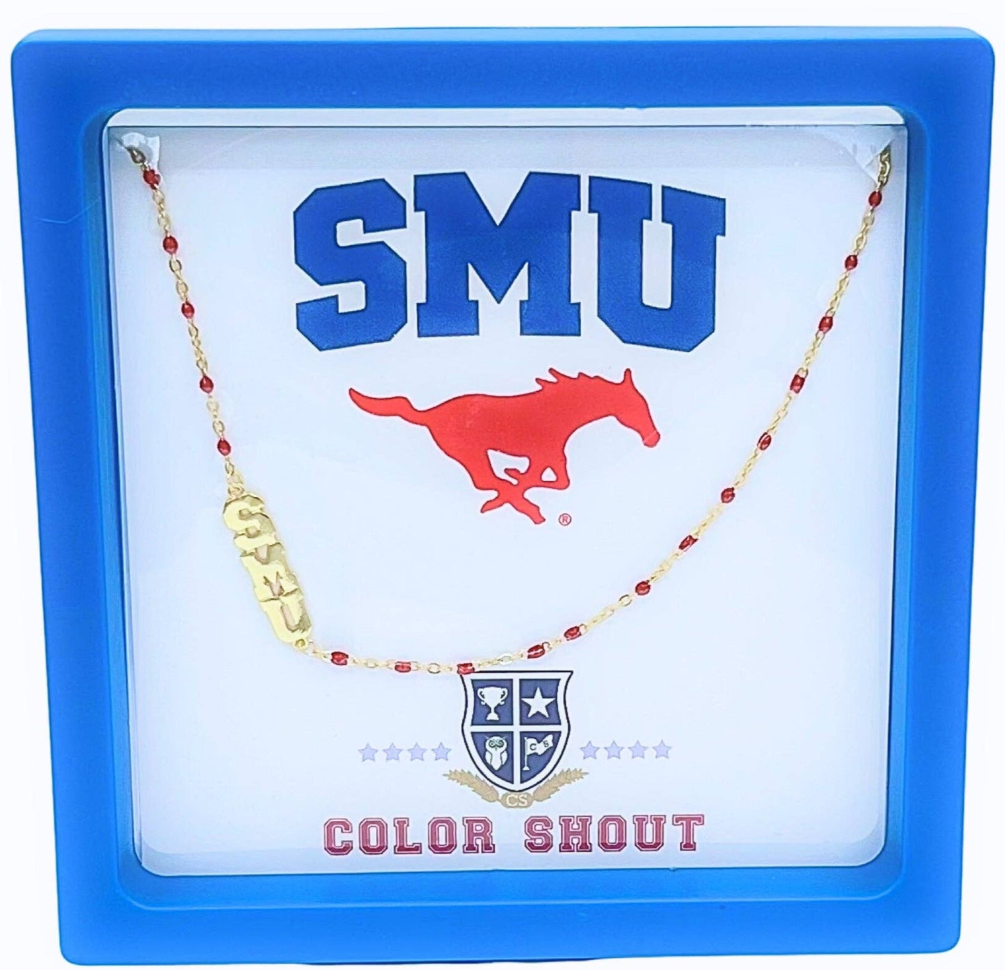 The College Logo Necklace: Side Set Logo on Enamel Bead Necklace: TCU