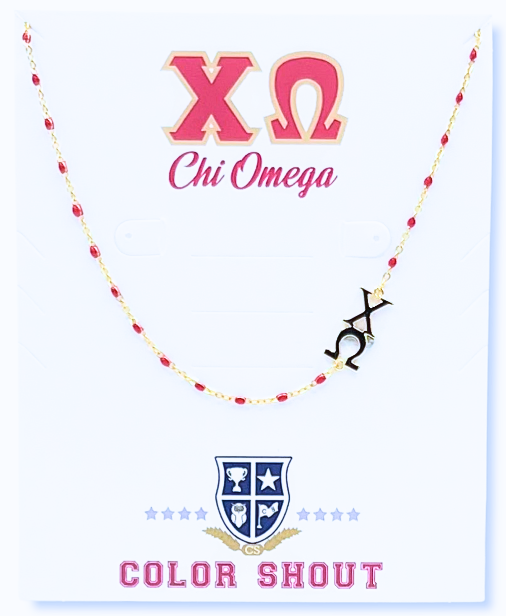 The Sorority Necklace: Side Set Greek letters on Enamel Bead: Alpha Chi Omega