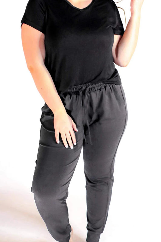 After Dark Black Drawstring Everyday Joggers-GracieJeanBoutique