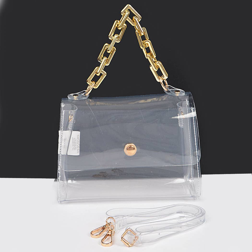 Transparent Big Chain Bag: Clear Gold