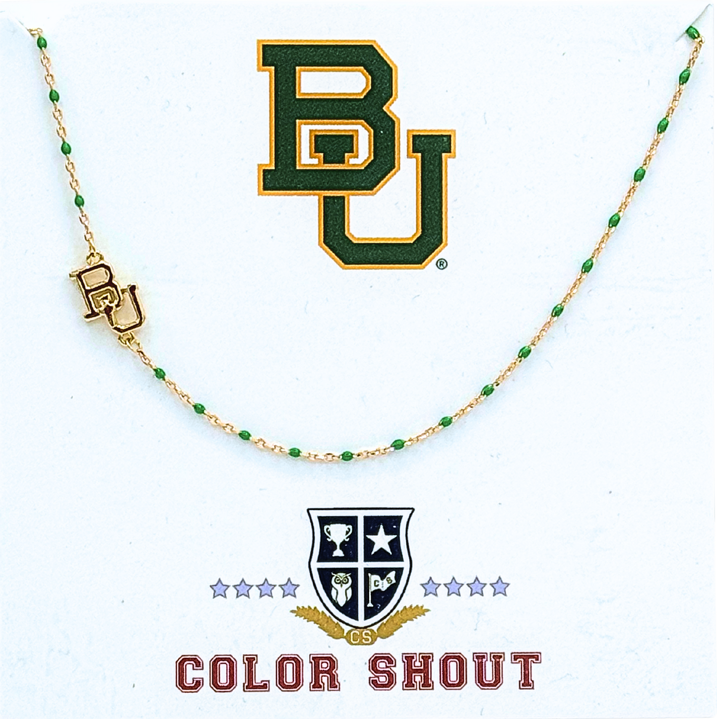 The College Logo Necklace: Side Set Logo on Enamel Bead Necklace: TCU