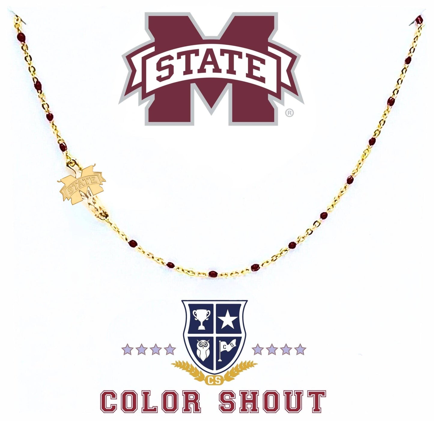 The College Logo Necklace: Side Set Logo on Enamel Bead Necklace: TCU