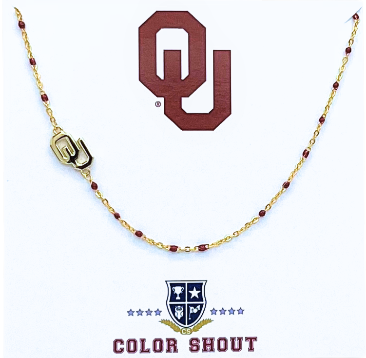 The College Logo Necklace: Side Set Logo on Enamel Bead Necklace: TCU