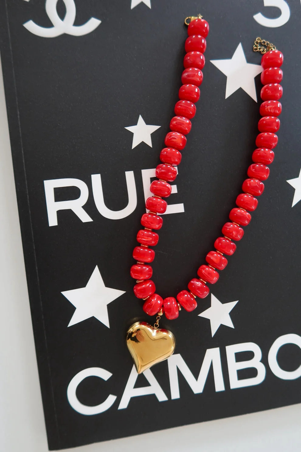 Red Heart Necklace - Beaded