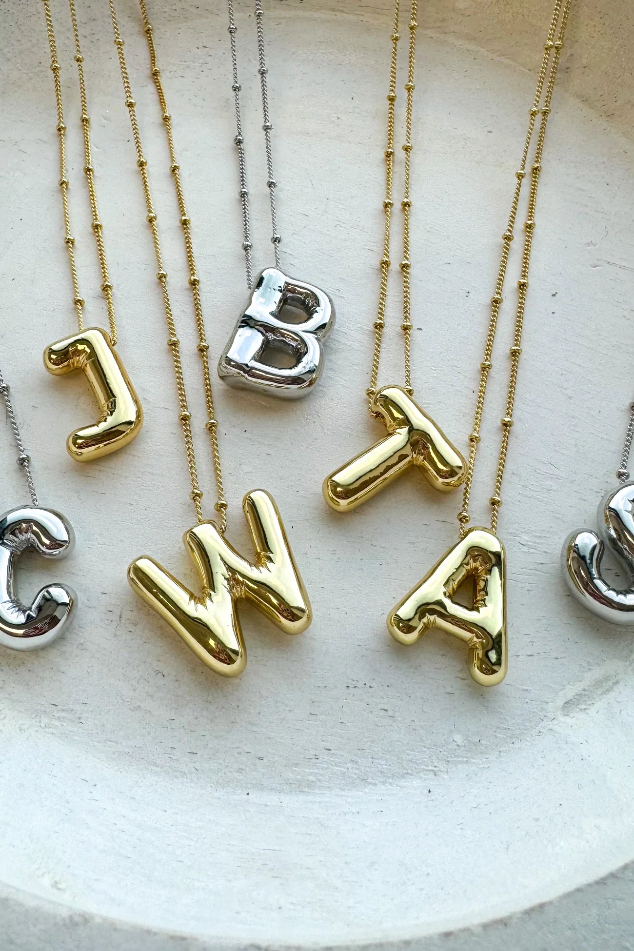 BUBBLE LETTER NECKLACE - Silver B