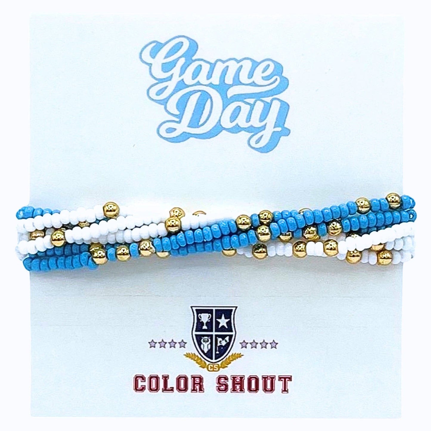 Game Day Team Colors: Set of 6 Stretch Bracelets: Royal Blue/White