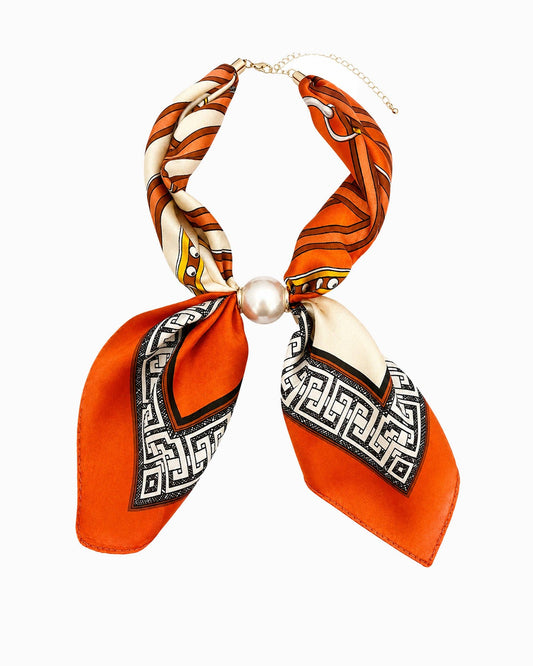 Pearl Accent Scarf Bow Necklace: Orange