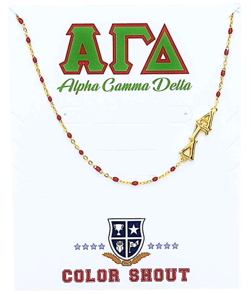 The Sorority Necklace: Side Set Greek letters on Enamel Bead: Alpha Chi Omega