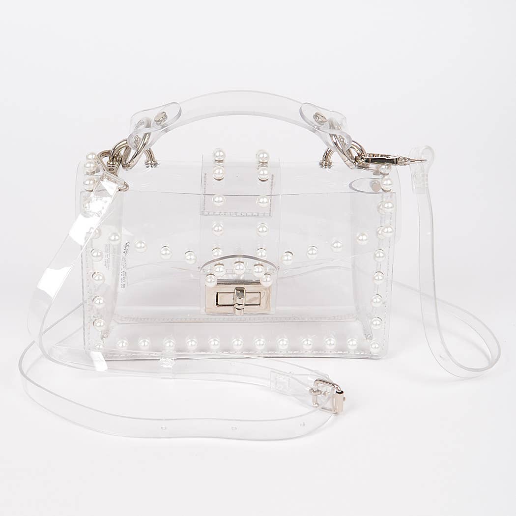 Transparent Single Handle Clutch W/Faux Pearl: CLGD
