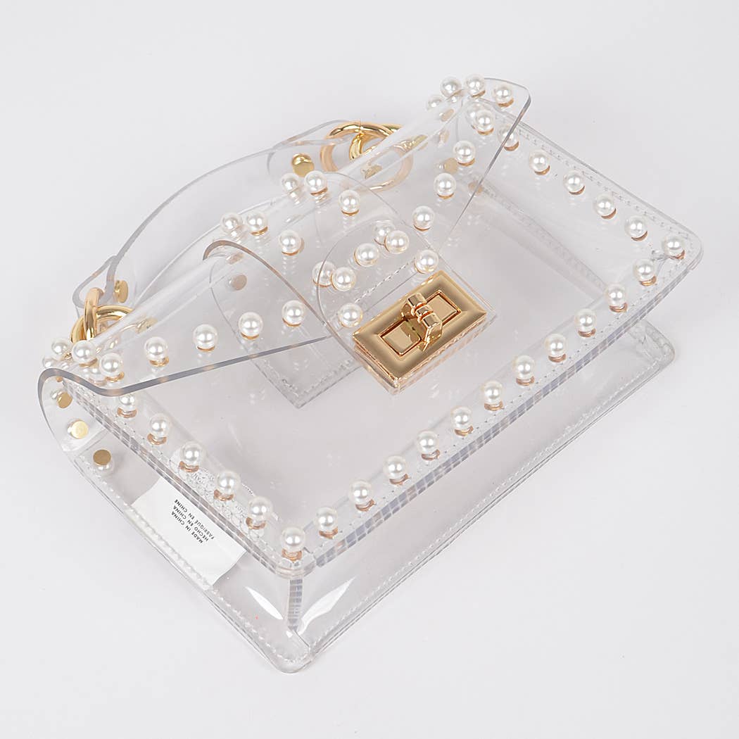 Transparent Single Handle Clutch W/Faux Pearl: CLGD
