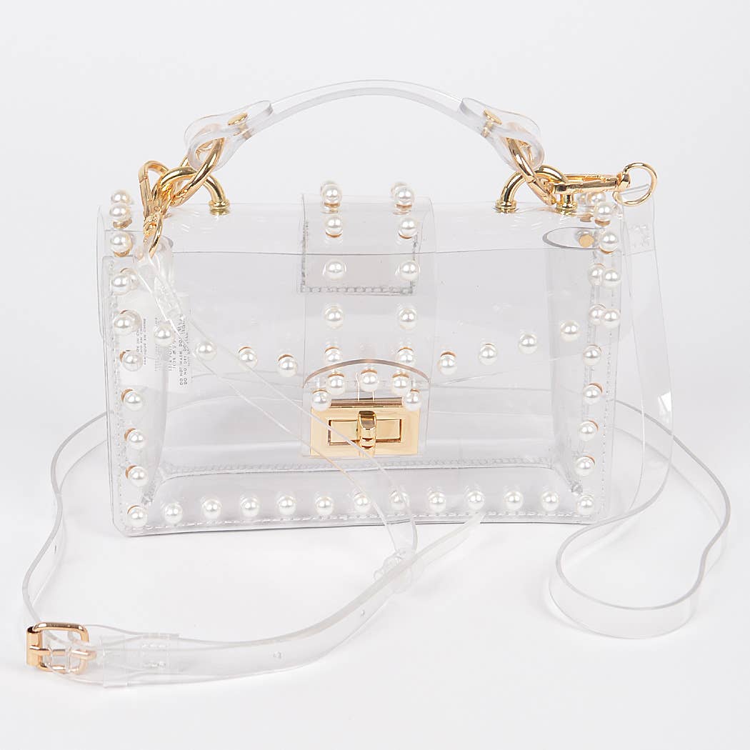 Transparent Single Handle Clutch W/Faux Pearl: CLGD