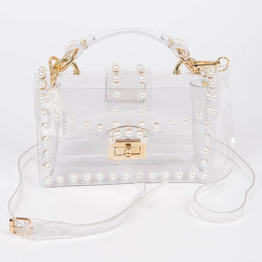 Transparent Single Handle Clutch W/Faux Pearl: CLGD