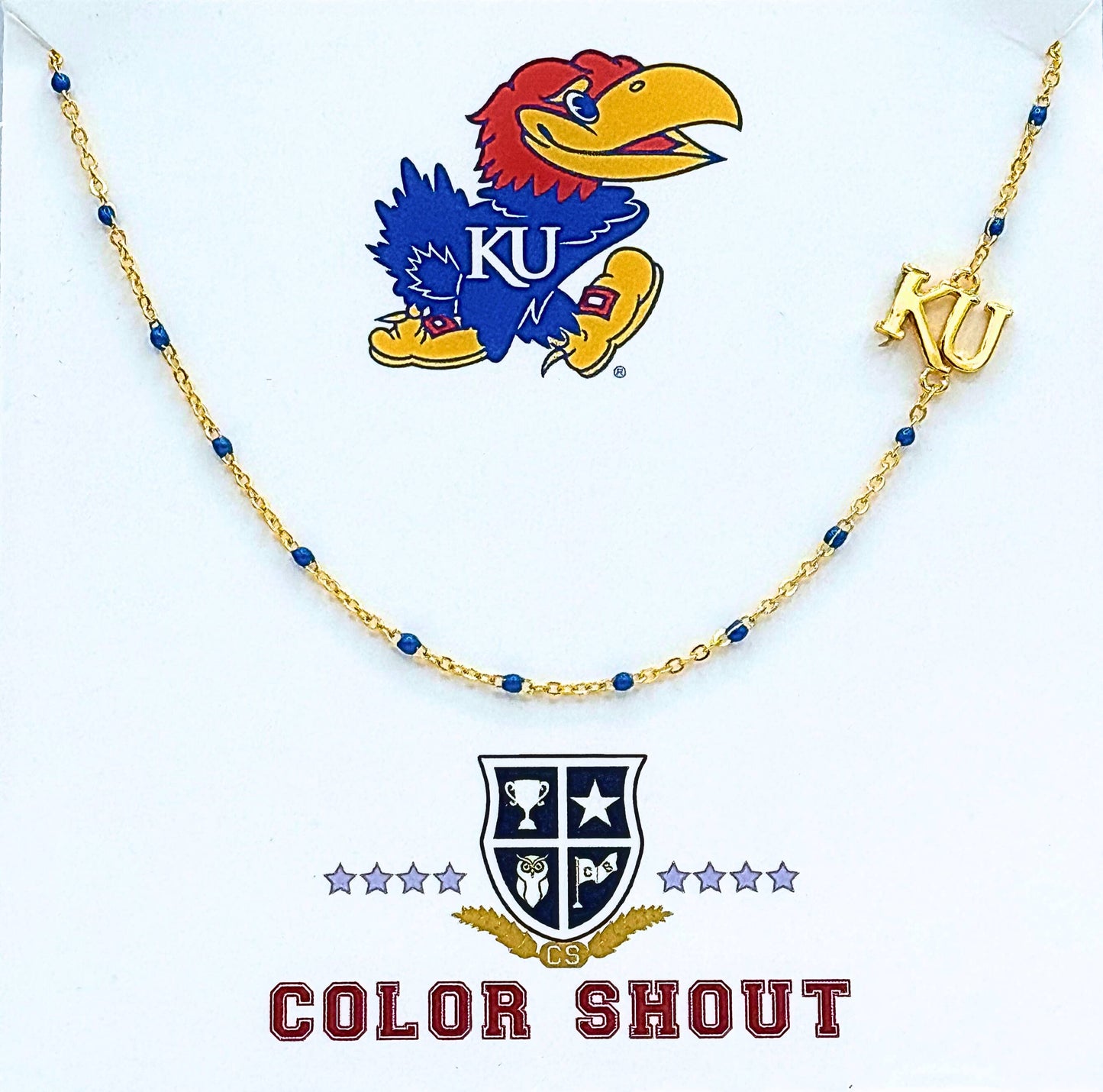 The College Logo Necklace: Side Set Logo on Enamel Bead Necklace: TCU