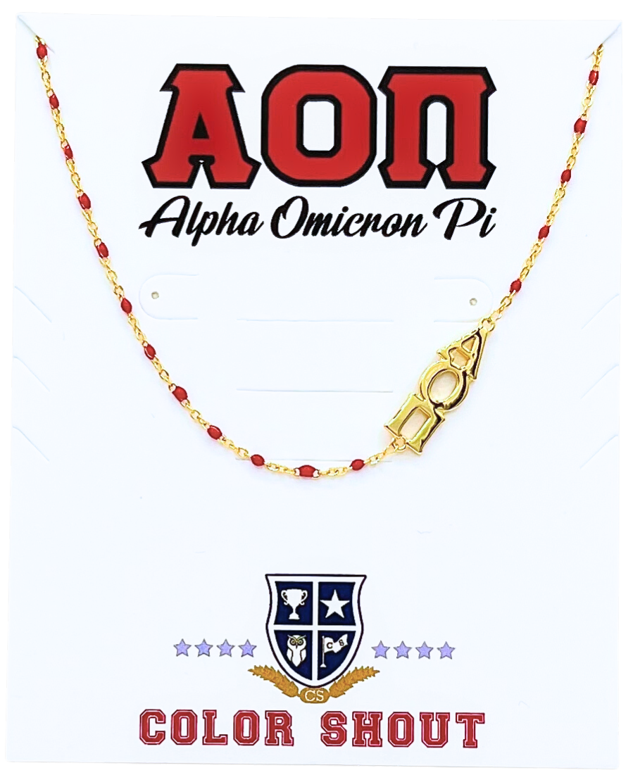 The Sorority Necklace: Side Set Greek letters on Enamel Bead: Alpha Chi Omega