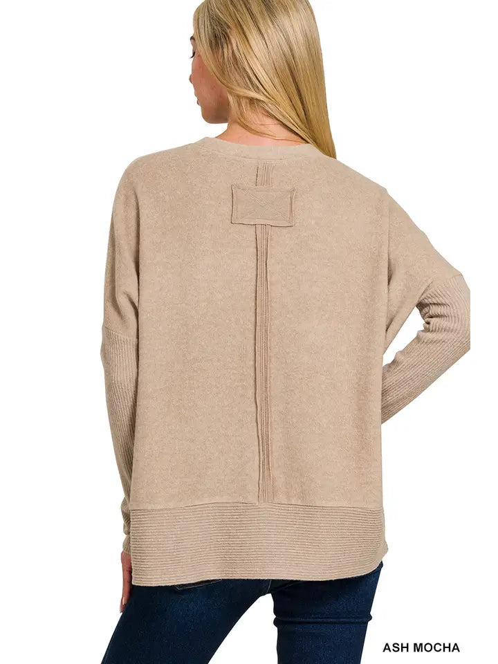 Brushed Melange Dolman Sleeve Sweatshirt-GracieJeanBoutique