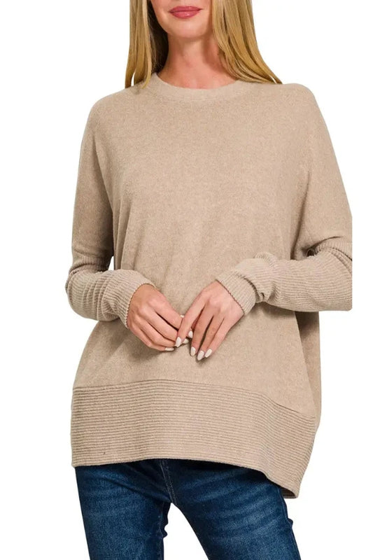 Brushed Melange Dolman Sleeve Sweatshirt-GracieJeanBoutique