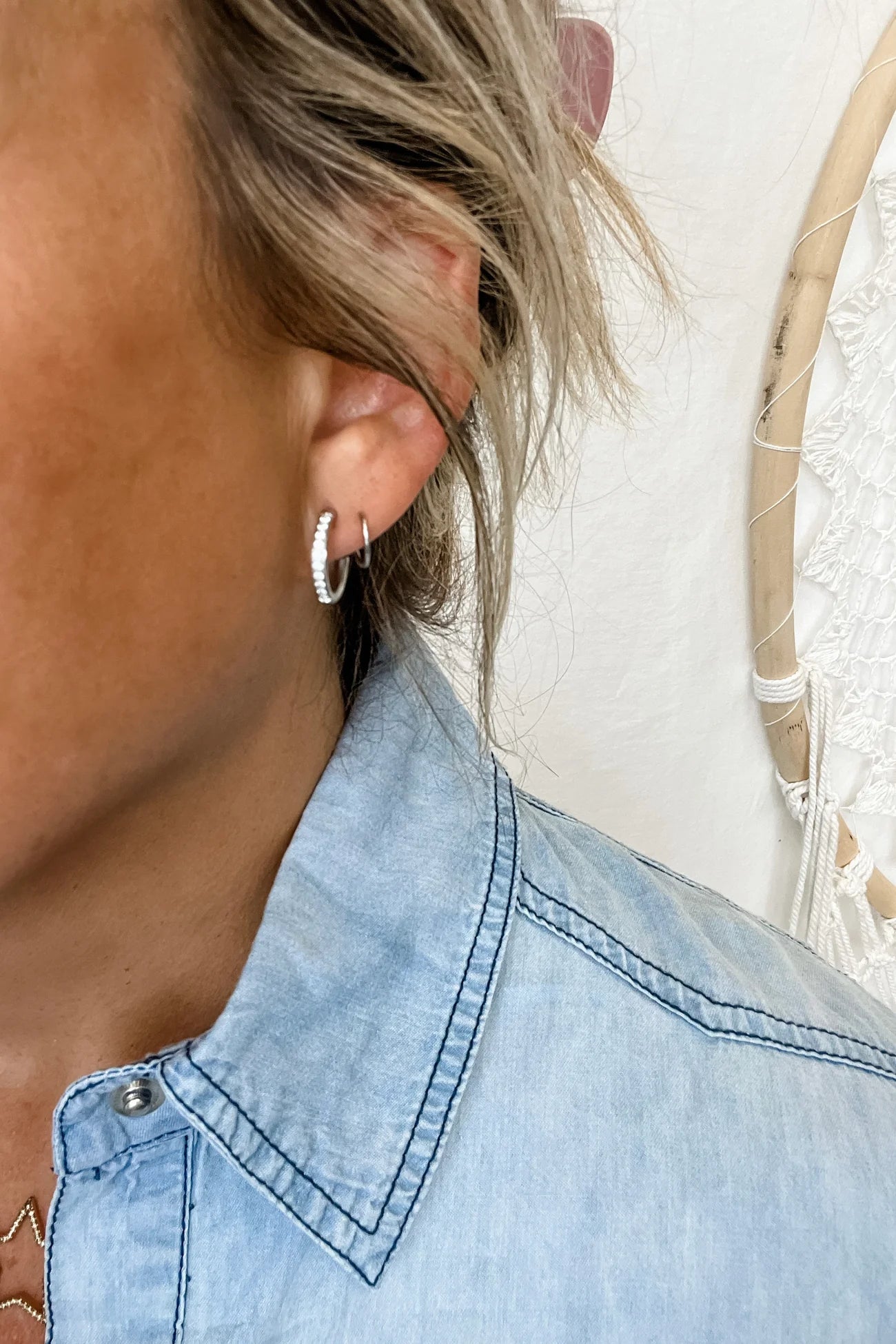 DOUBLE HOOP DIAMOND EARRINGS -Gold or Silver