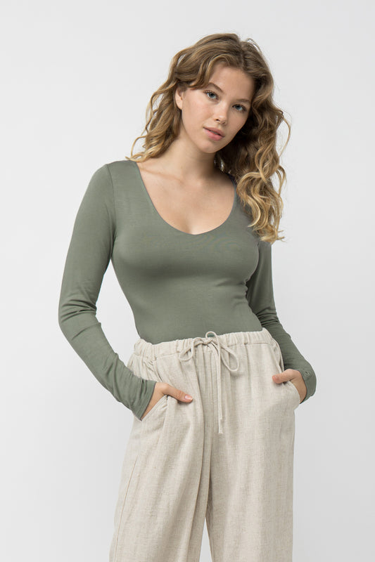 V Neck Double Layered Long Sleeve