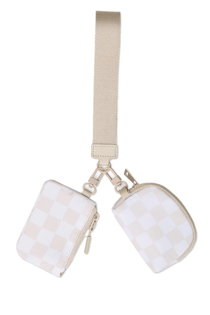 Double Pouch Wristlet - Neutral Checkered-GracieJeanBoutique