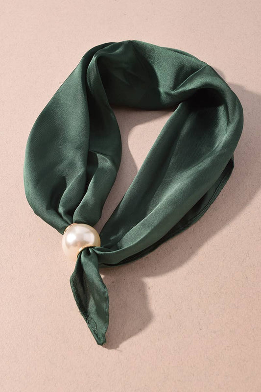 Oversized Pearl Magnetic Accent Satin Necklace Scarf: Green