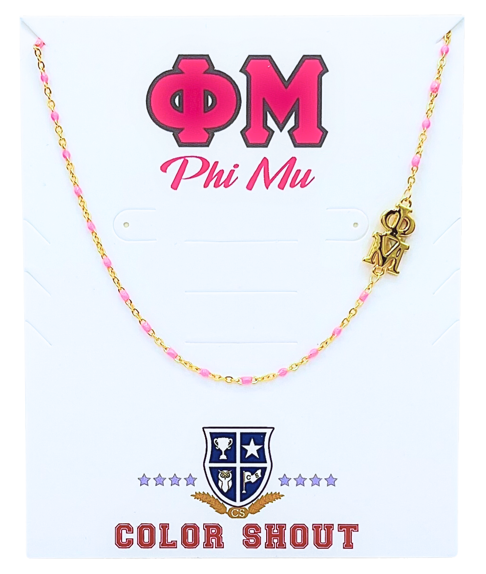 The Sorority Necklace: Side Set Greek letters on Enamel Bead: Alpha Chi Omega