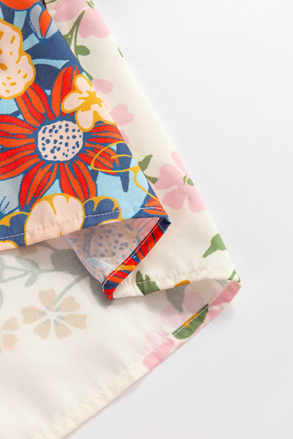 Crochet V Neck Half Sleeve Boho Floral Blouse: Multicolor