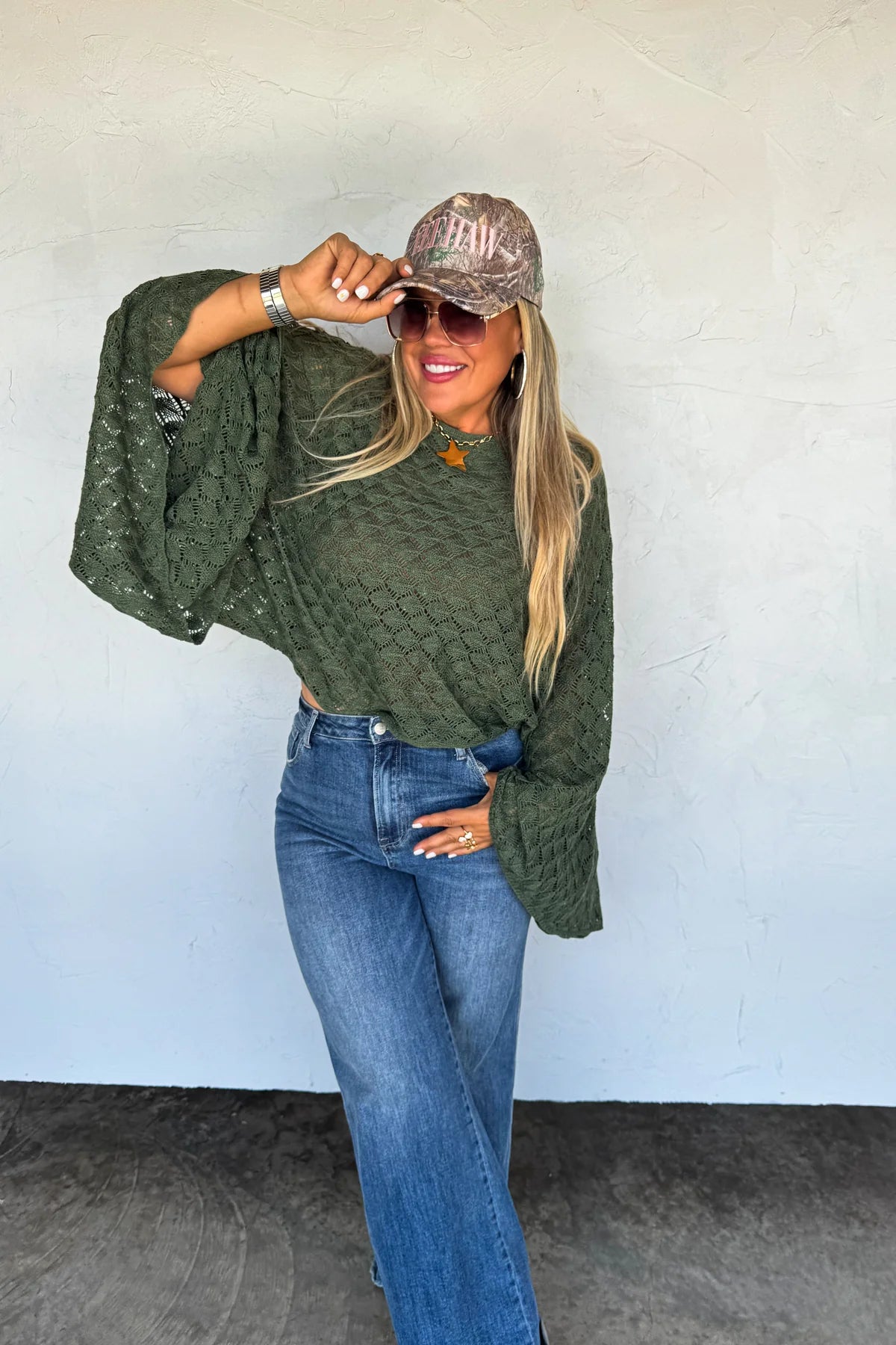 FALL COLORS FREE SPIRIT BELL SLEEVE TOP - Brown or Olive