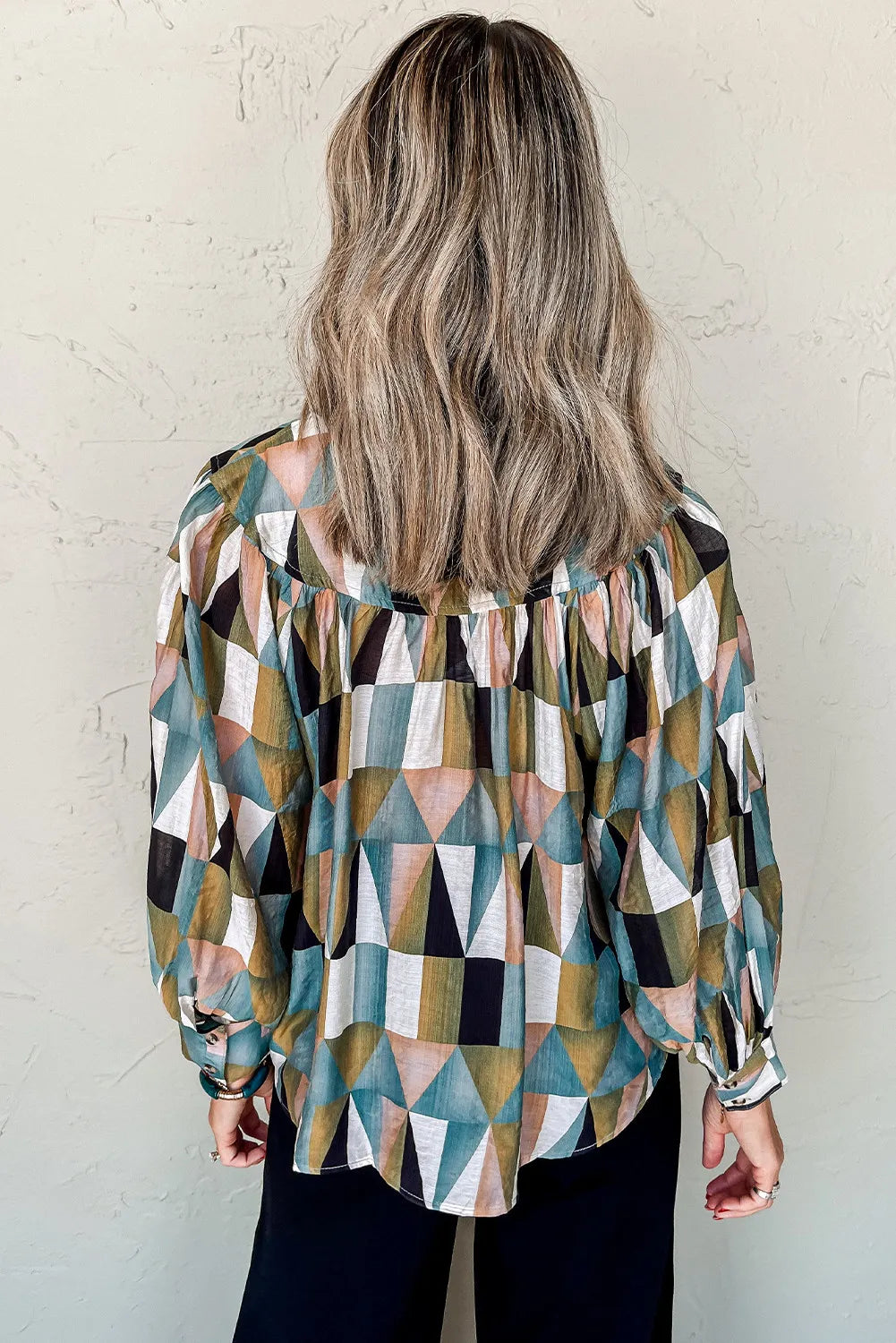 Geometric Balloon Sleeve Blouse-GracieJeanBoutique