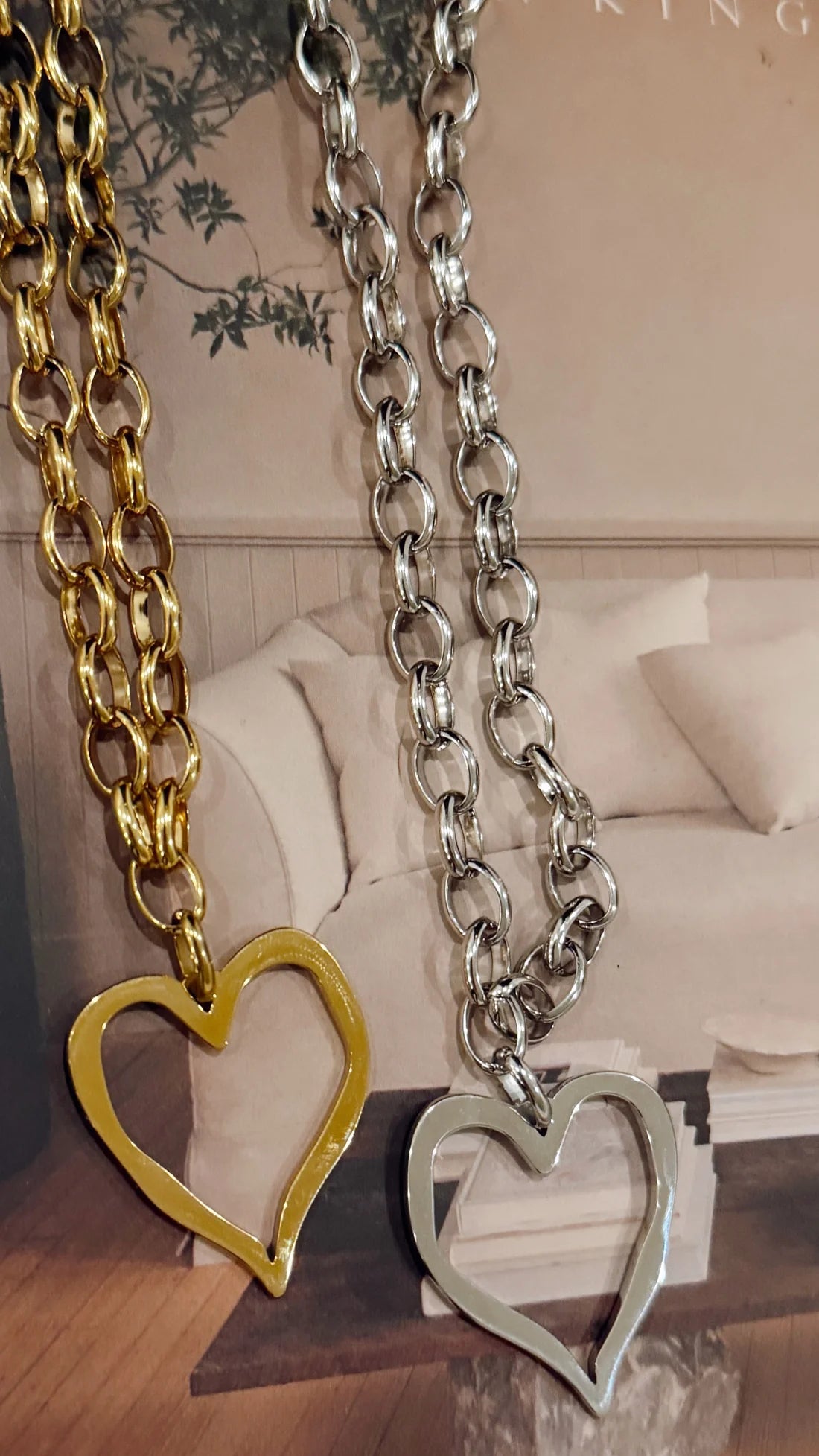 LARGE OPEN HEART NECKLACE - Gold or Silver