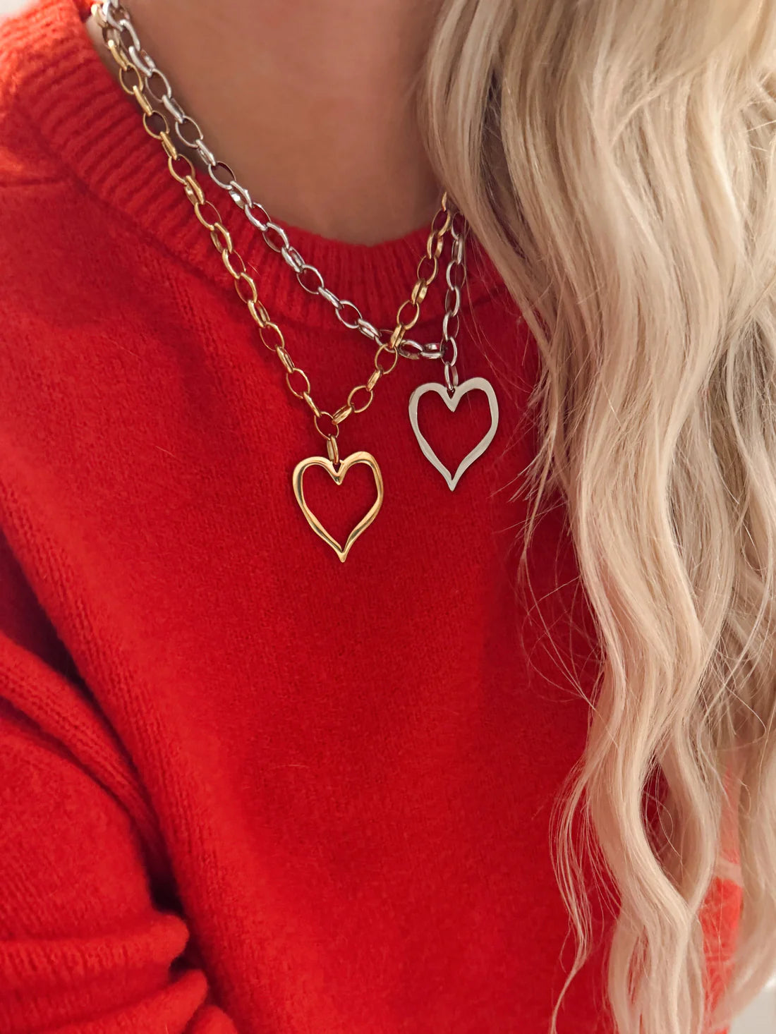 LARGE OPEN HEART NECKLACE - Gold or Silver
