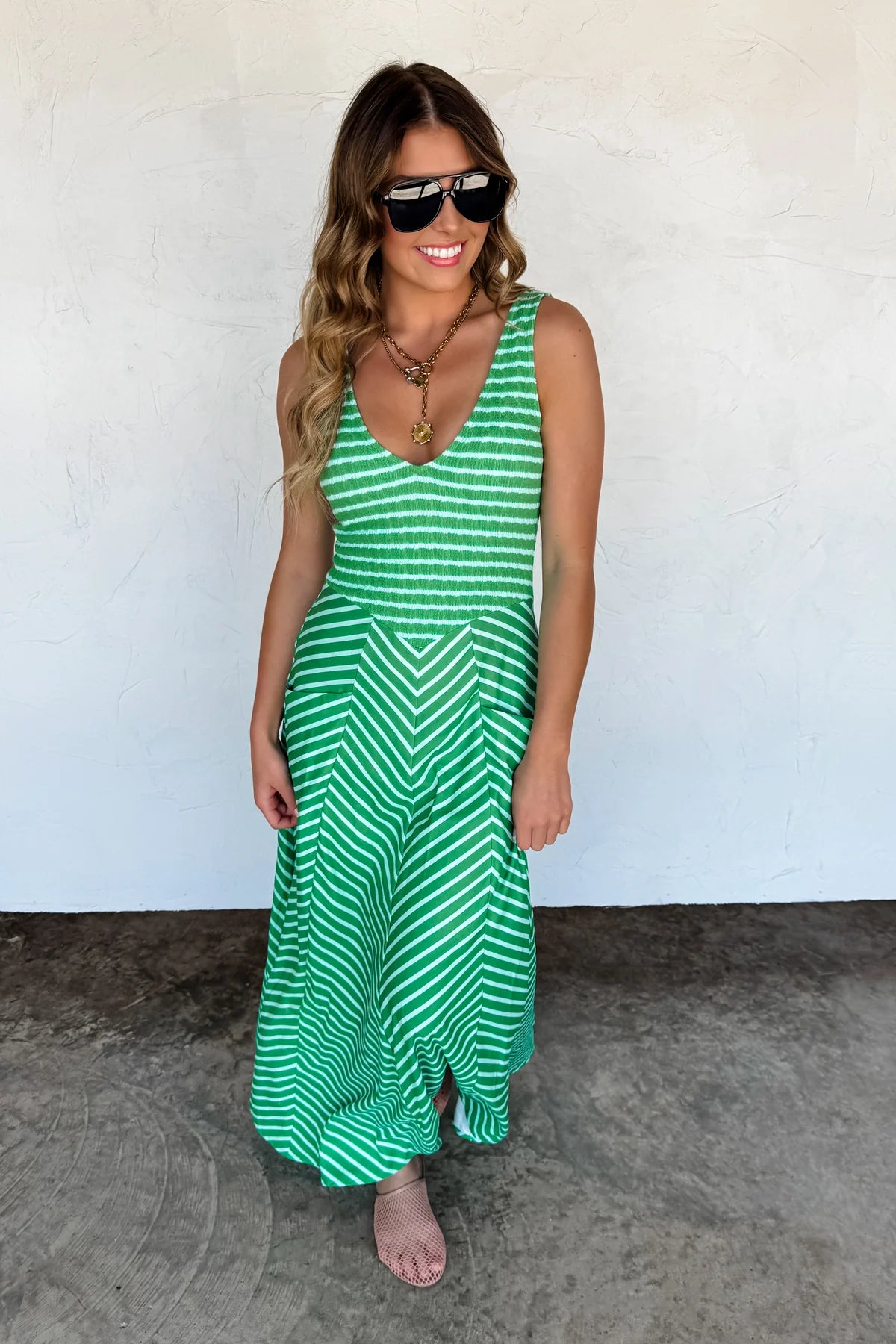 LUCIANA STRIPE DRESS - Green
