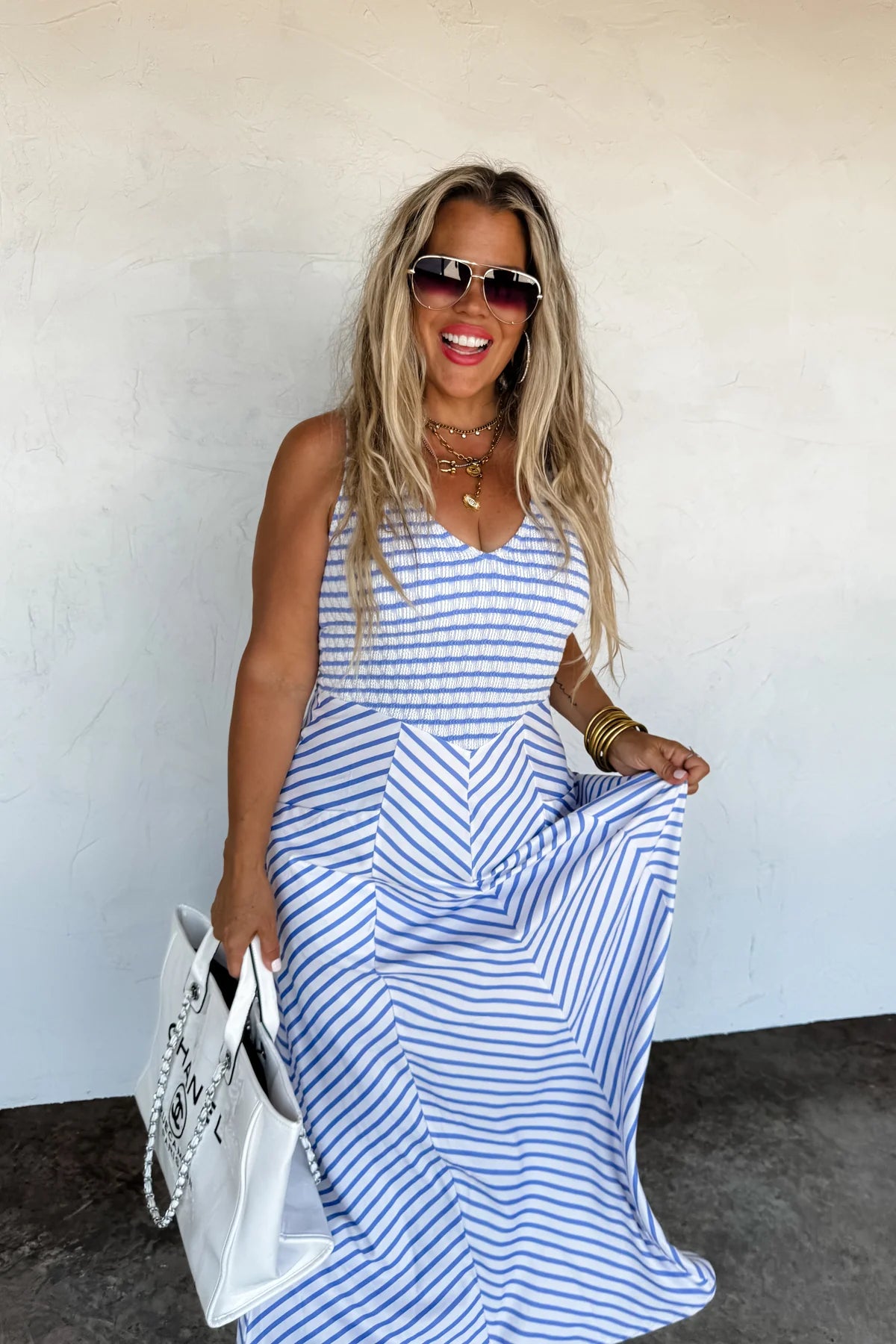 Luciana Striped Dress - White