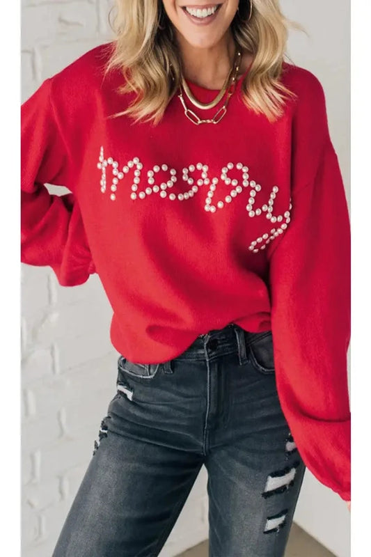 Merry Pearl Beaded Sweater-GracieJeanBoutique