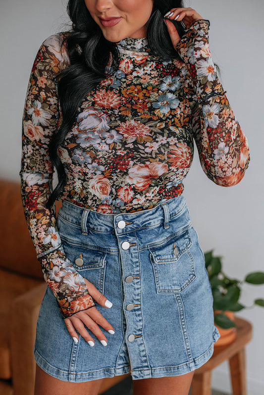 Floral Crew Neck Mesh Layering Top-GracieJeanBoutique