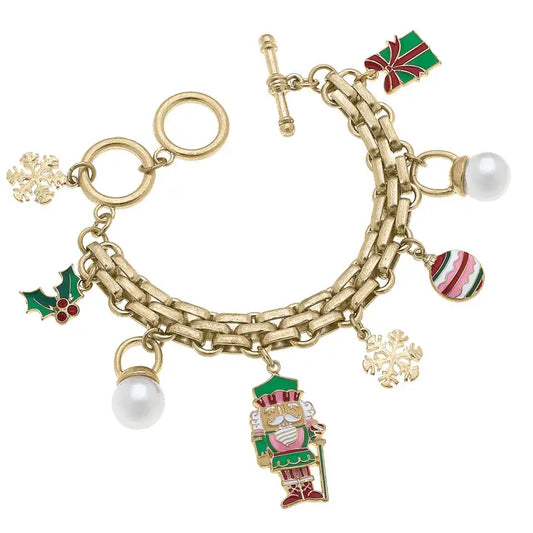 Naughty Nutcracker Enamel Charm Bracelet in Pink & Green-GracieJeanBoutique