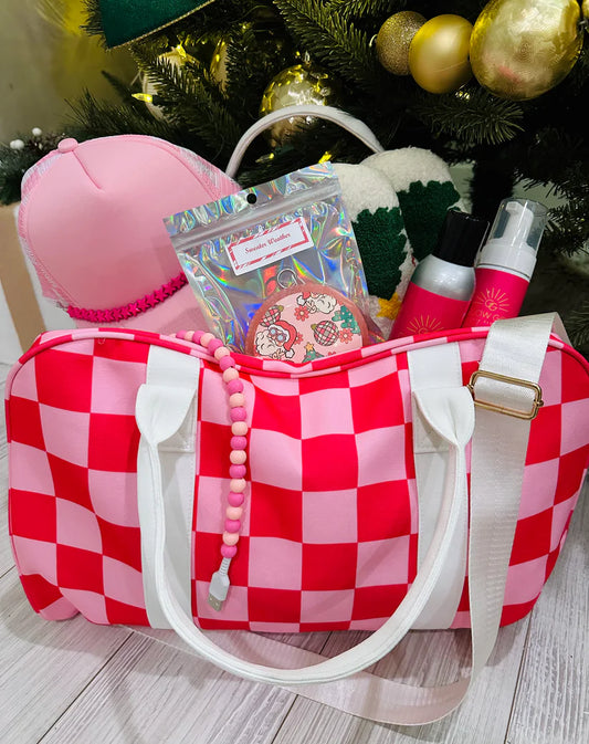 Pink Checkered Duffle Bag-GracieJeanBoutique