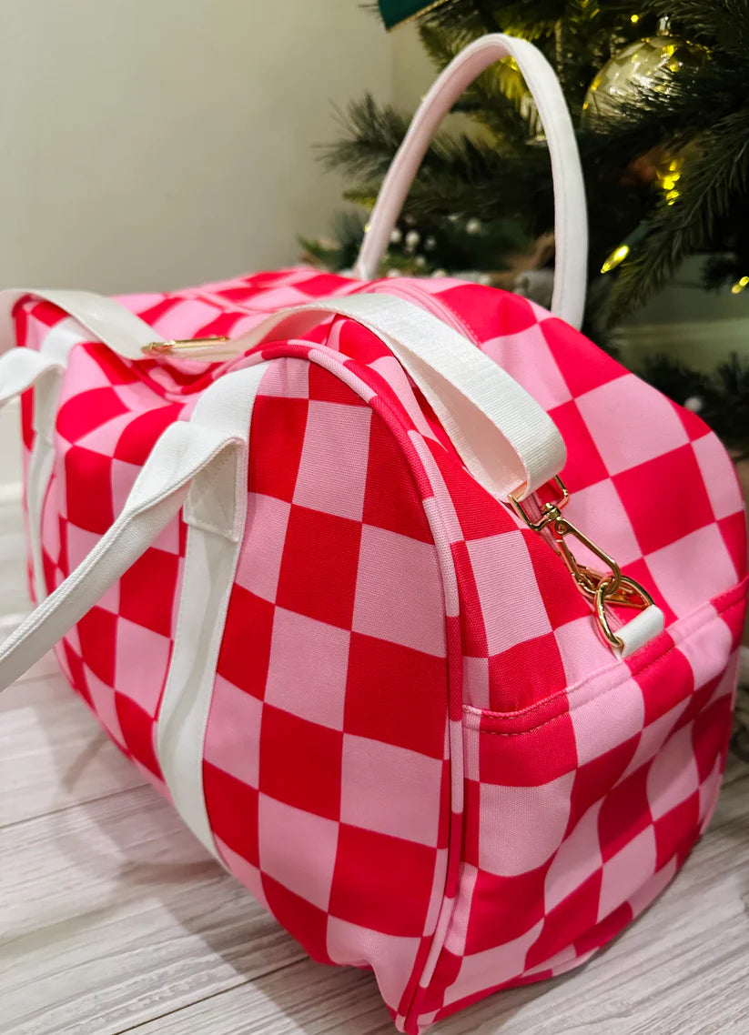 Pink Checkered Duffle Bag-GracieJeanBoutique