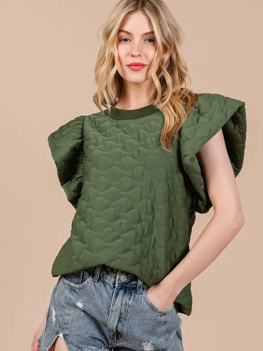 Quilted Ruffle Sleeve Top-GracieJeanBoutique