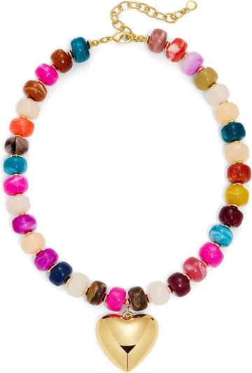 Rainbow Beaded Heart Necklace