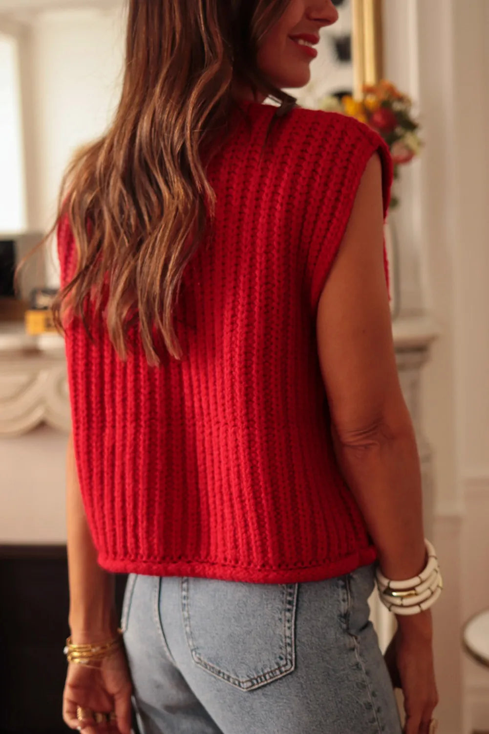 Textured Knit Button Sweater - Red-GracieJeanBoutique