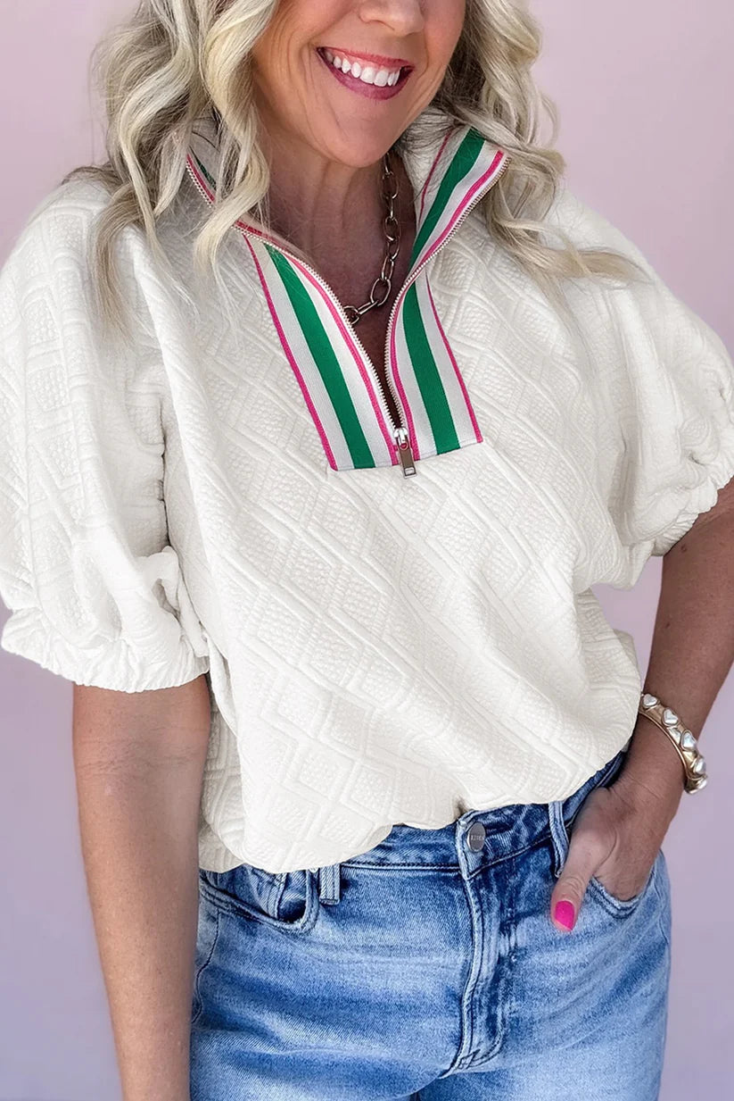 Striped Zip Collar Blouse