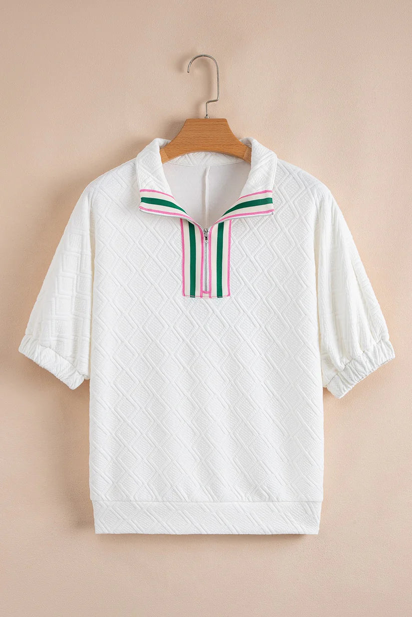 Striped Zip Collar Blouse